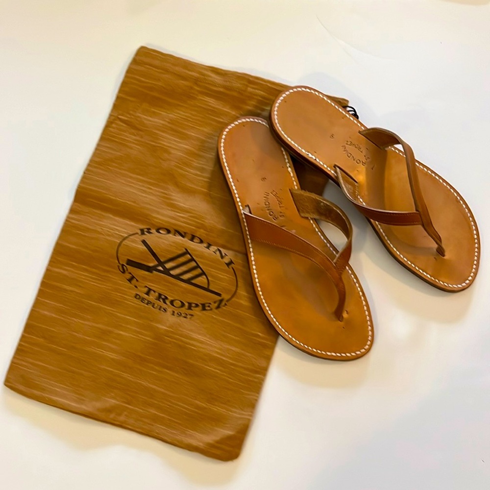 Rondini St Tropez Tan leather Thong sandal size 39